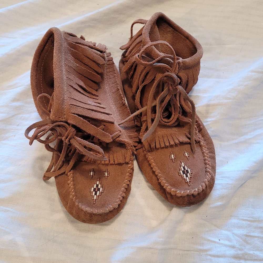 Brown Fringe Moccasin Boots